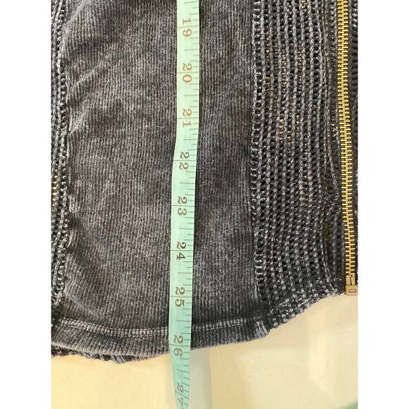 T Party Fish Net Ribbed Panel Hoodie Mineral Navy Sz Lg Zipper Shark Bite Hem - Picture 11 of 11